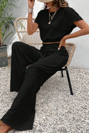 Round Neck Short Sleeve Top and Pants Set-Teresa's Fashionista LLC