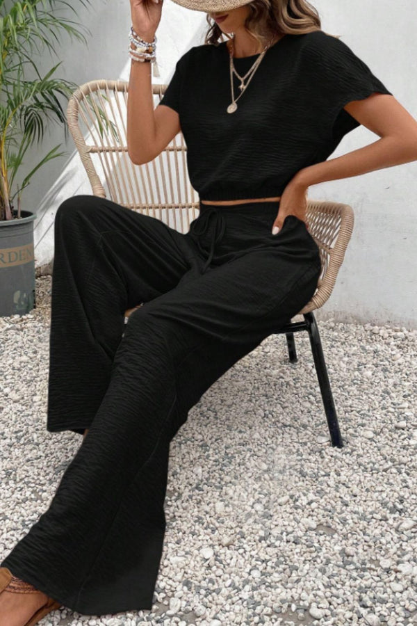 Round Neck Short Sleeve Top and Pants Set-Teresa's Fashionista LLC