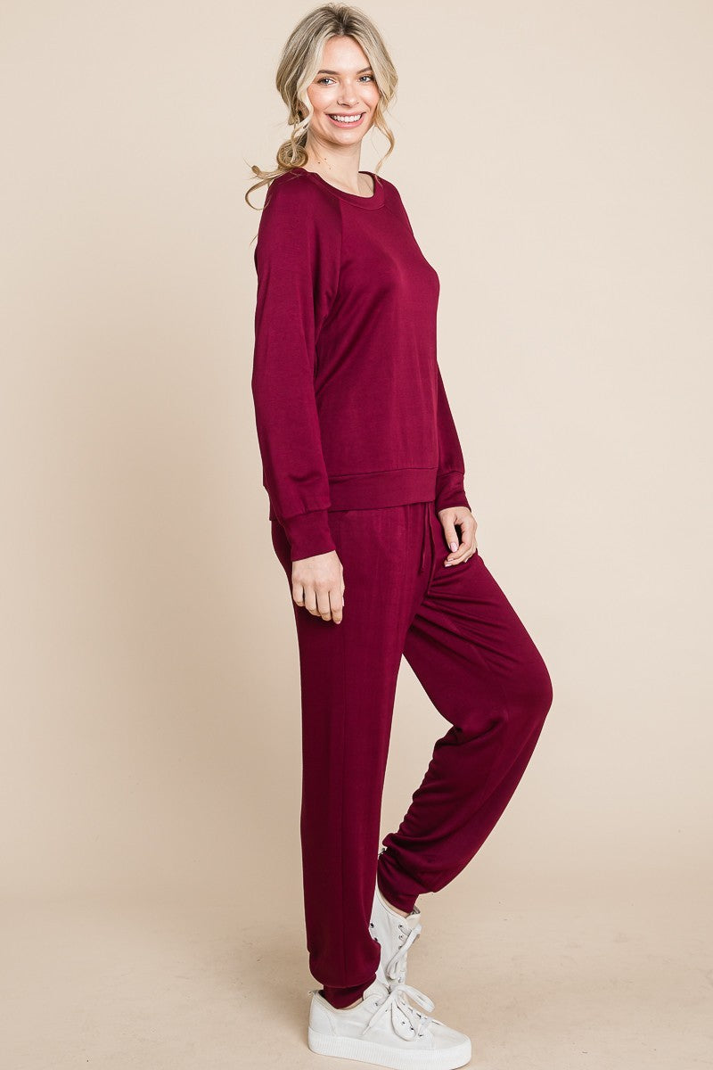 Super Lady Round Neck Raglan Sleeve Top and Pants Lounge Set - Teresa's Fashionista LLC