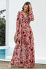 Floral Frill Trim Flounce Sleeve Plunge Maxi Dress-Teresa's Fashionista LLC