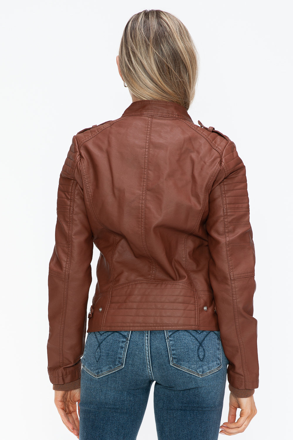 Snobbish PU Leather Biker Jacket with Side Zip Pockets - Teresa's Fashionista LLC