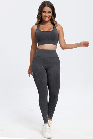 3 Piece Washed Square Neck Wide Strap Active Set-Teresa's Fashionista LLC