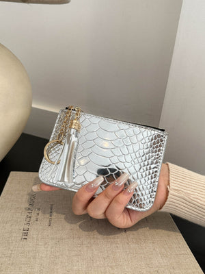 PU Leather Tassel Trim Card Case-Teresa's Fashionista LLC