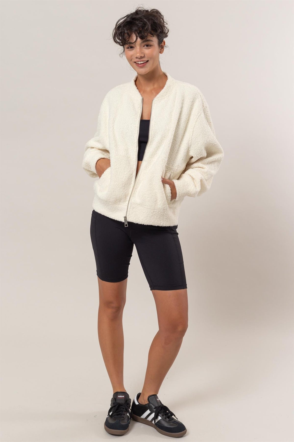 HYFVE Baseball Collar Zip Up Long Sleeve Jacket - Teresa's Fashionista LLC