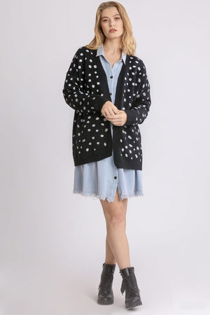 Umgee Polka Dot Open Front Drop Shoulder Cardigan - Teresa's Fashionista LLC