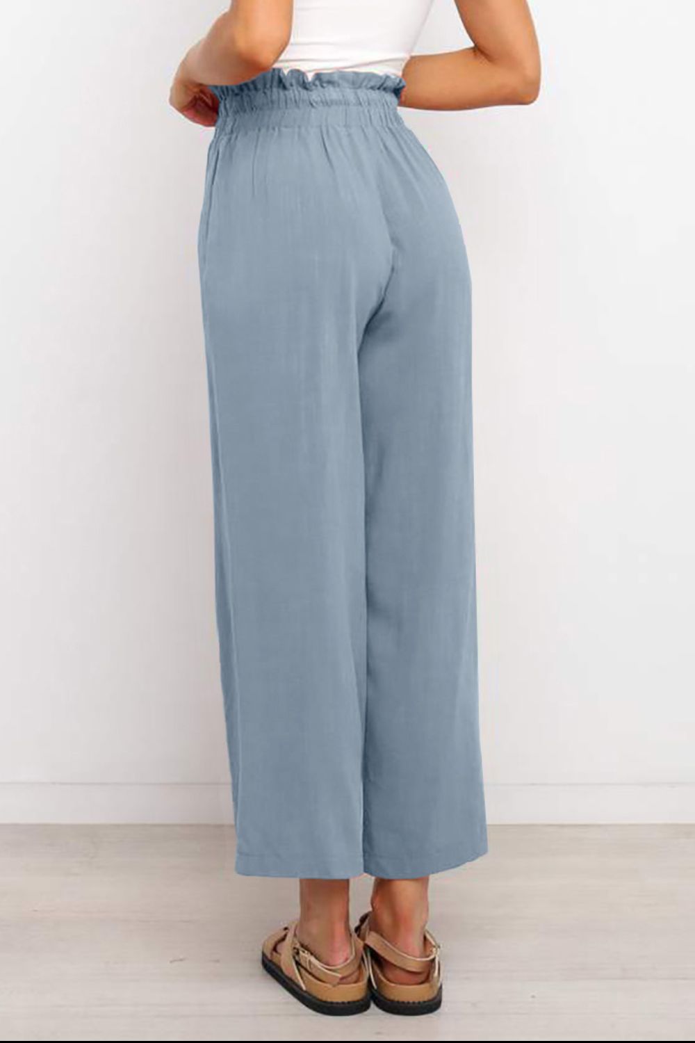 Drawstring Paperbag Waist Wide Leg Pants-Teresa&#39;s Fashionista LLC