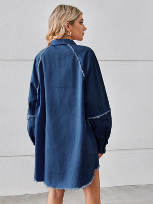 Raw Hem Button Up Denim Dress-Teresa's Fashionista LLC