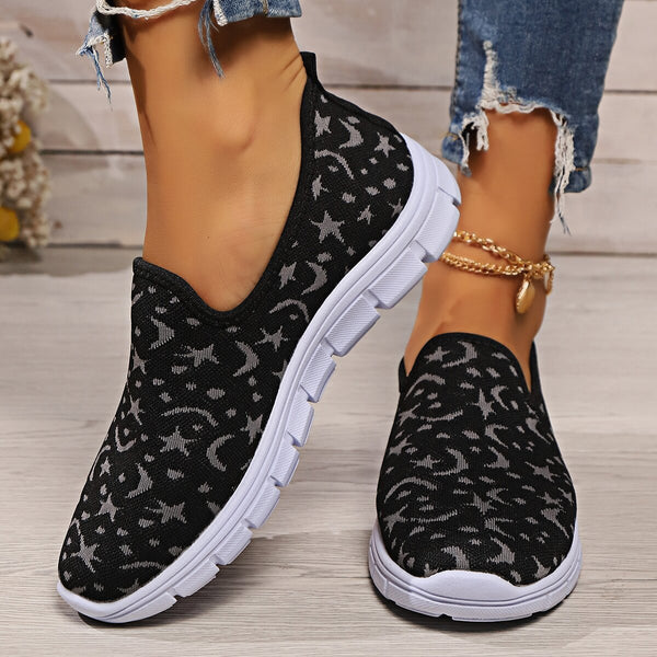 Star & Moon Pattern Flat Loafers-Teresa's Fashionista LLC
