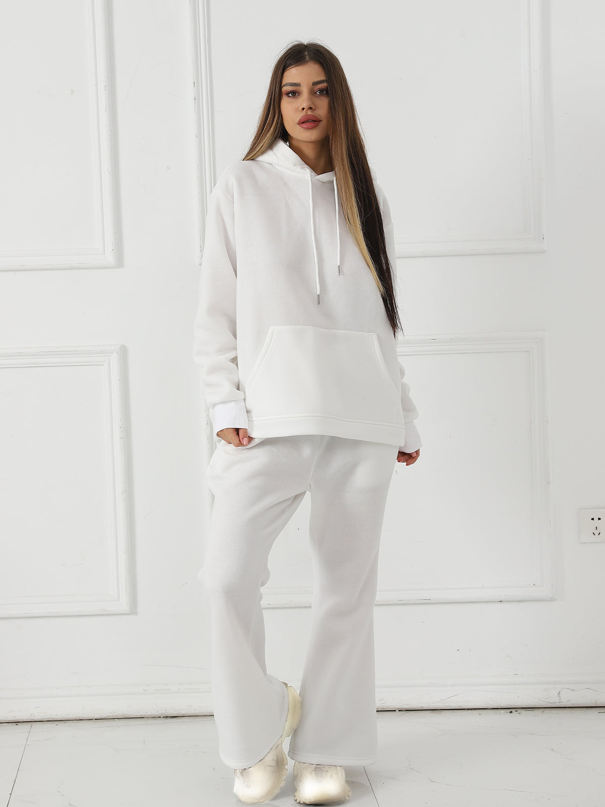 Women's Fashionable Casual Solid Color Long Sleeved Sweatshirt Set - Teresa's Fashionista LLC