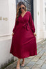 Pleated Long Sleeve Surplice Maxi Dress-Teresa's Fashionista LLC