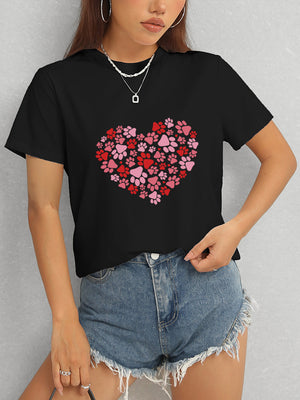 Heart Round Neck Short Sleeve T-Shirt-Teresa's Fashionista LLC