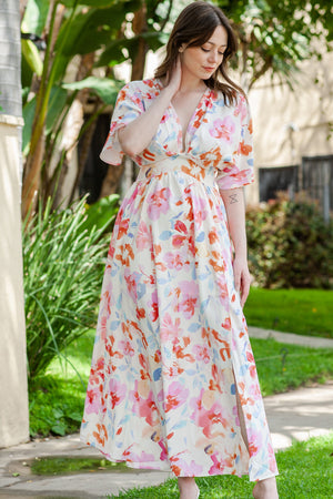 Floral Deep V Slit Maxi Dress-Teresa's Fashionista LLC