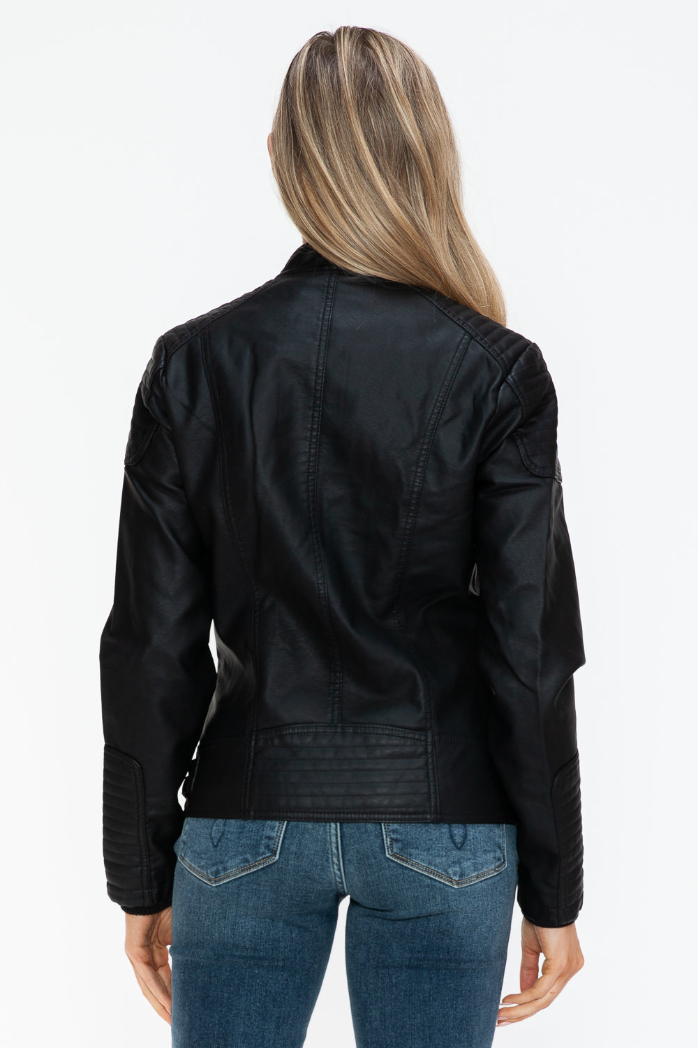 Snobbish Faux Leather Biker Jacket with Side Zip Pockets - Teresa's Fashionista LLC