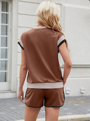Contrast Round Neck Top and Shorts Set-Teresa's Fashionista LLC