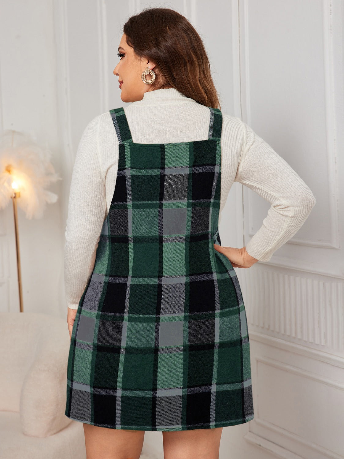 Honey Plus Size Plaid Wide Strap Overall Dress - Teresa's Fashionista LLC