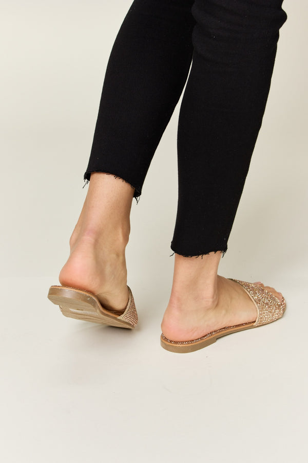 WILD DIVA Rhinestone Open Toe Flat Sandals-Teresa's Fashionista LLC