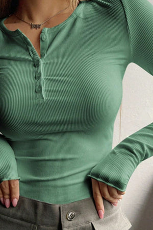 Half Button Long Sleeve T-Shirt-Teresa's Fashionista LLC