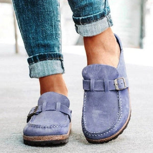 Round Toe Low Heel Buckle Loafers-Teresa's Fashionista LLC