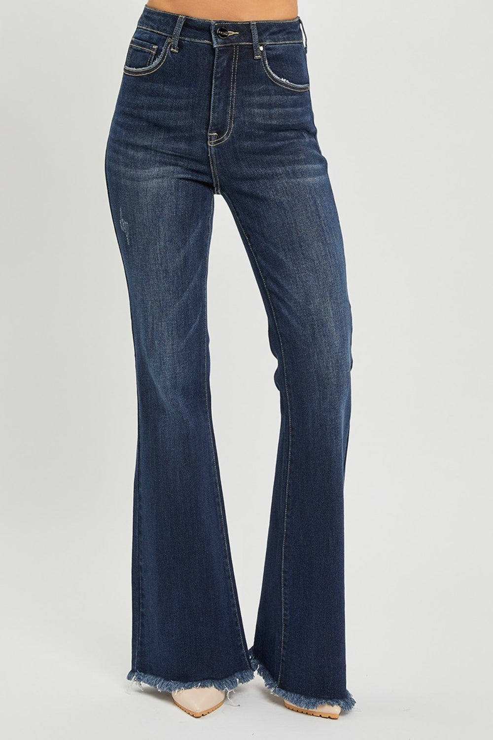 RISEN High Waist Raw Hem Flare Jeans - Teresa's Fashionista LLC