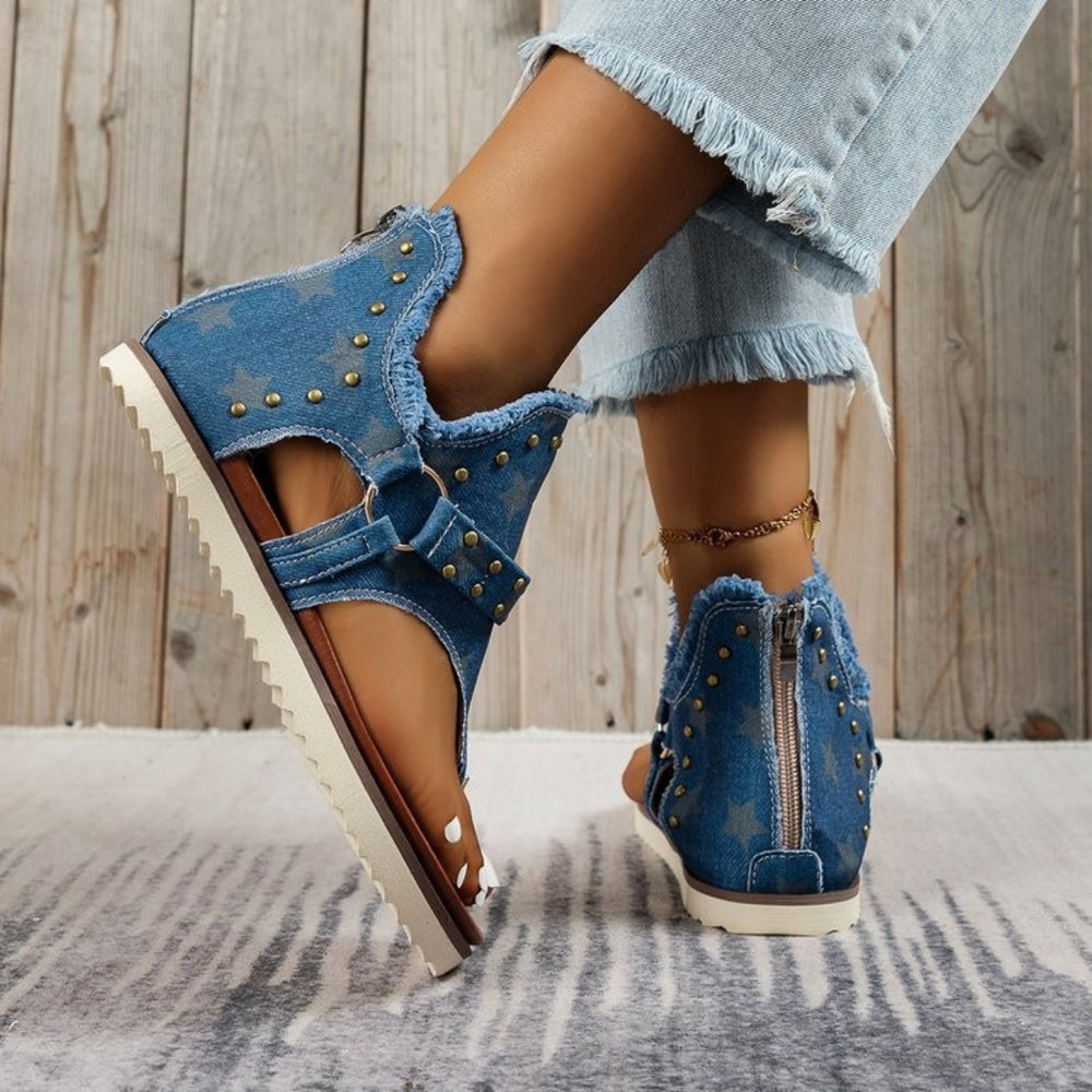 Studded Raw Hem Flat Sandals-Teresa's Fashionista LLC