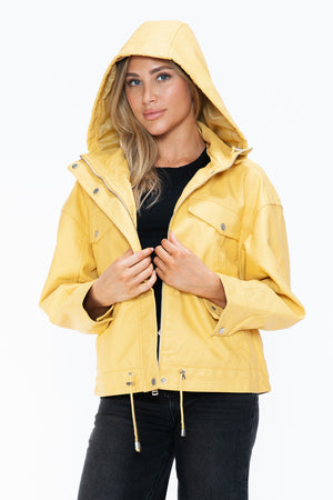 How Dare U Drawstring Hem PU Leather Zip Up Jacket - Teresa's Fashionista LLC