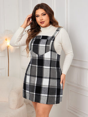 Honey Plus Size Plaid Wide Strap Overall Dress - Teresa's Fashionista LLC