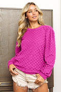 BiBi Round Neck Brushed Checker Top-Teresa's Fashionista LLC