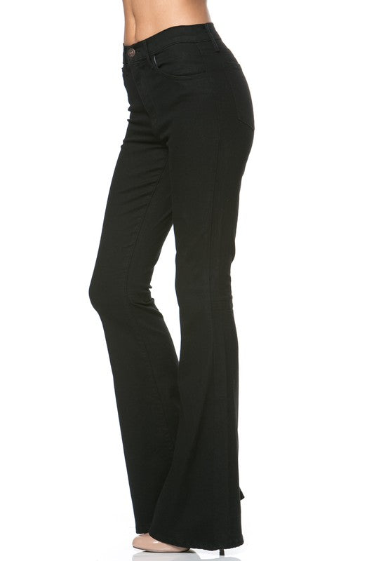 high waist flare denim pants chocolate - Teresa's Fashionista LLC