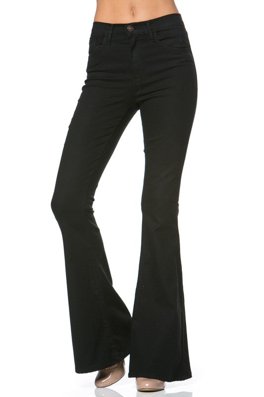 high waist flare denim pants chocolate - Teresa's Fashionista LLC