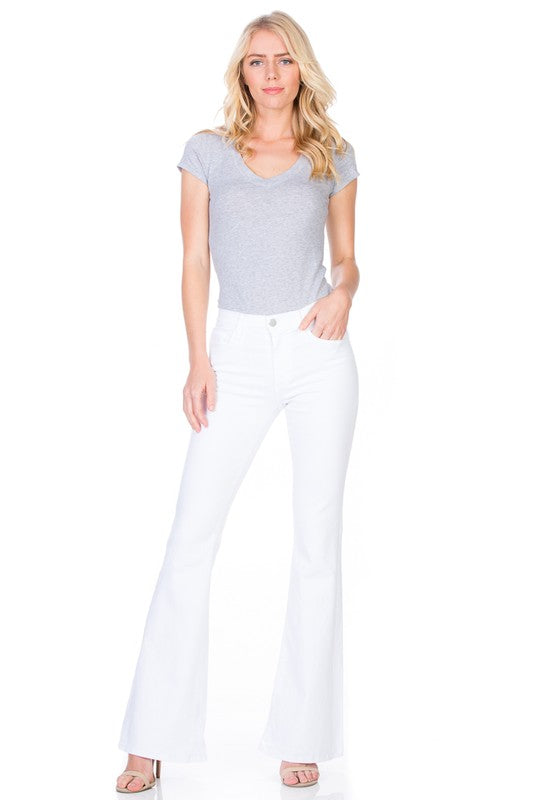 high waist flare denim pants chocolate - Teresa's Fashionista LLC