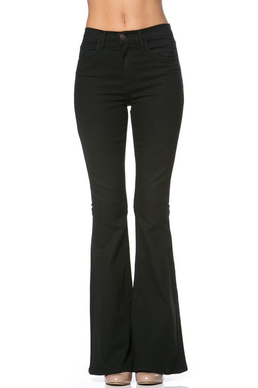high waist flare denim pants chocolate - Teresa's Fashionista LLC
