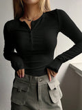 Half Button Long Sleeve T-Shirt-Teresa's Fashionista LLC