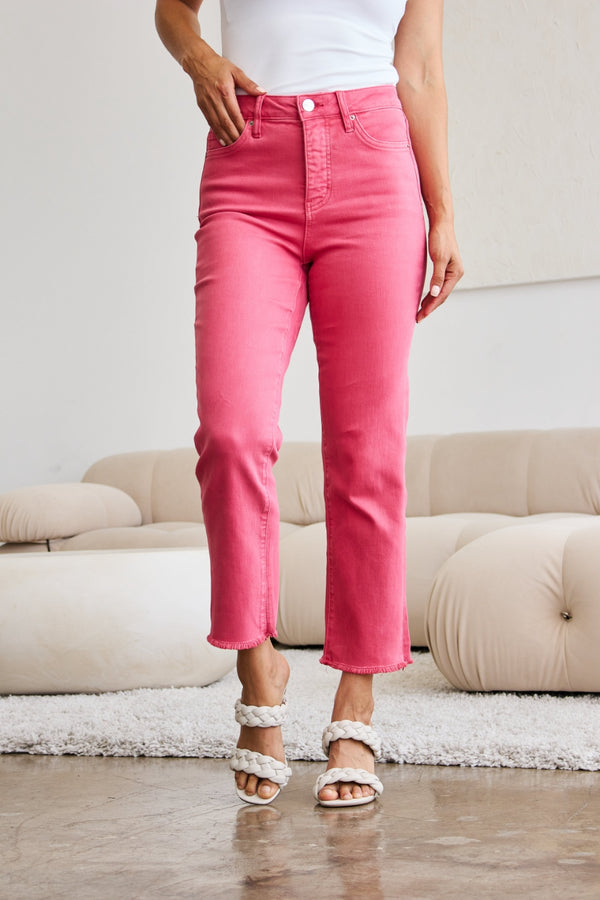 RFM Crop Dylan Full Size Tummy Control High Waist Raw Hem Jeans-Teresa's Fashionista LLC