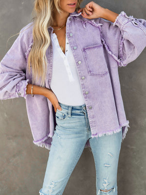 Button Down Raw Hem Denim Jacket-Teresa's Fashionista LLC