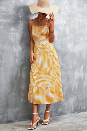 Plaid Square Neck Midi Cami Dress-Teresa's Fashionista LLC