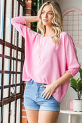 Reborn J Texture Round Neck Smocked Half Sleeve Top-Teresa's Fashionista LLC