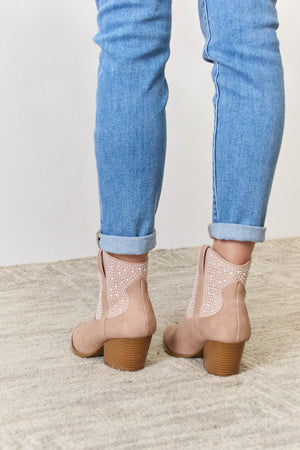 East Lion Corp Rhinestone Ankle Cowgirl Booties-Teresa's Fashionista LLC