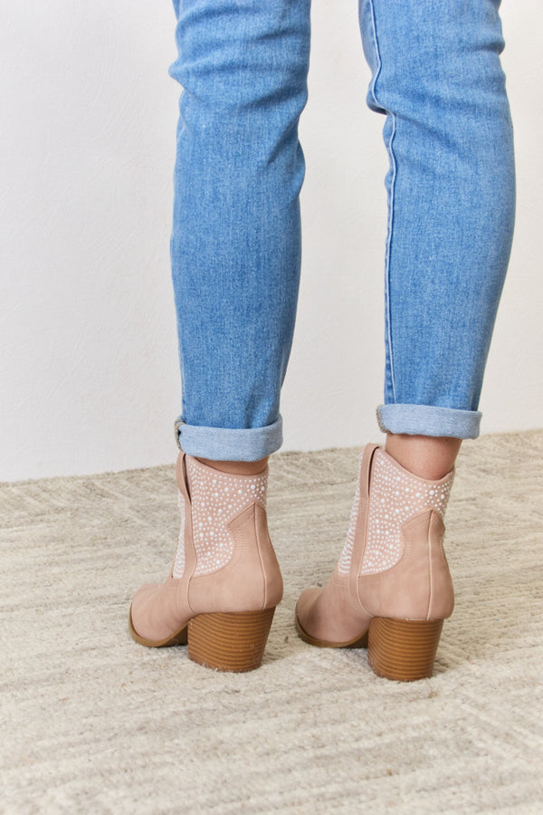 East Lion Corp Rhinestone Ankle Cowgirl Booties-Teresa's Fashionista LLC