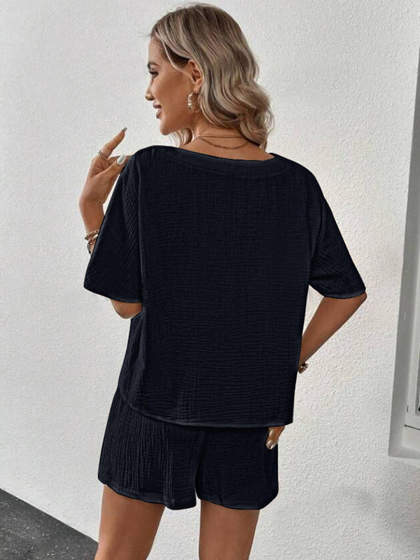 V-Neck Half Sleeve Top and Shorts Set-Teresa's Fashionista LLC