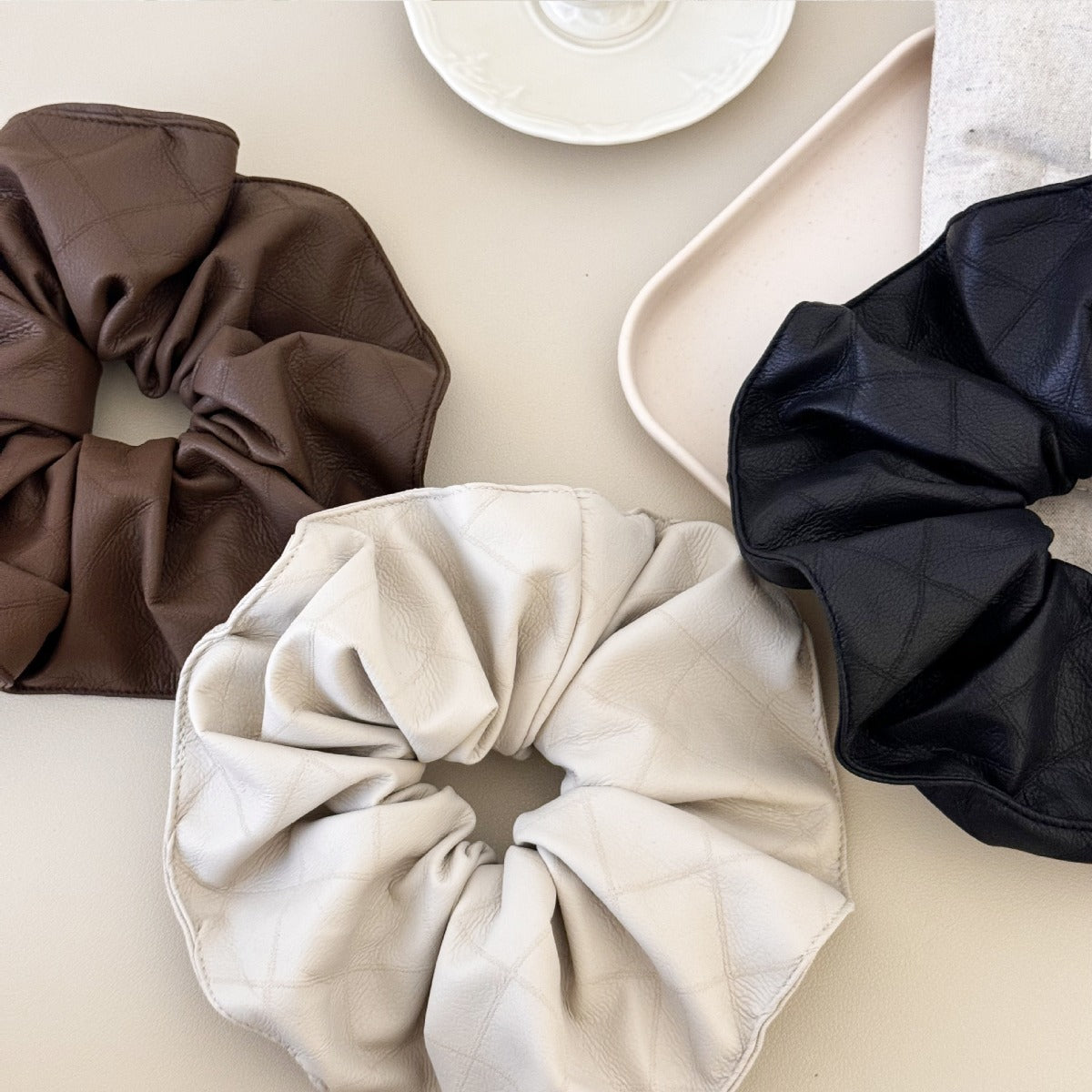 3-Piece PU Leather Elastic Hair Scrunchy - Teresa's Fashionista LLC