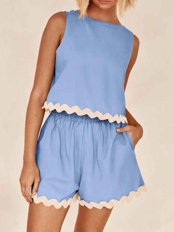 Contrast Trim Sleeveless Top and Shorts Set-Teresa's Fashionista LLC