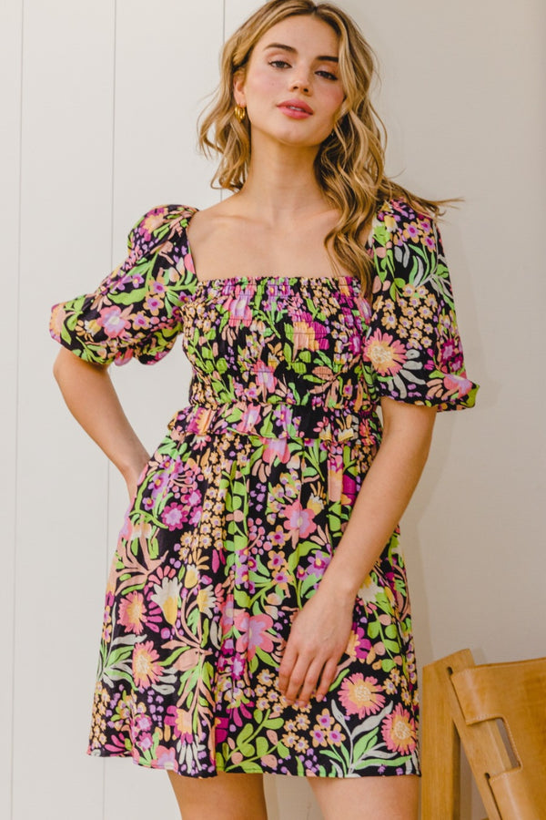 ODDI Full Size Floral Tie-Back Mini Dress-Teresa's Fashionista LLC