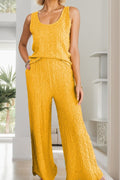 Textured Round Neck Top and Wide Leg Pants Set-Teresa's Fashionista LLC