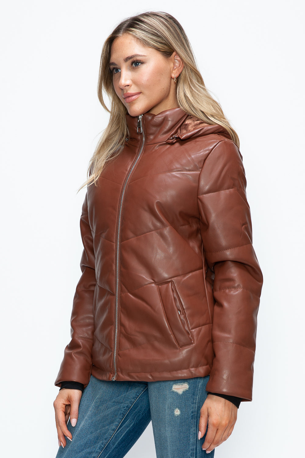 How Dare U Pocketed Zip Up Puffer Jacket with Removable Hood - Teresa's Fashionista LLC