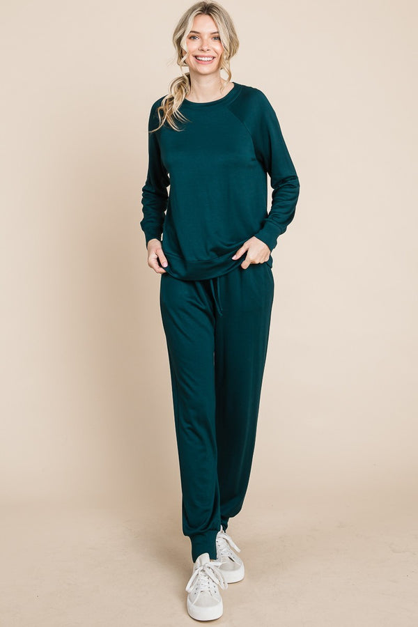 Super Lady Round Neck Raglan Sleeve Top and Drawstring Pants Lounge Set - Teresa's Fashionista LLC