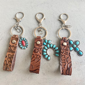 Turquoise Genuine Leather Key Chain-Teresa's Fashionista LLC