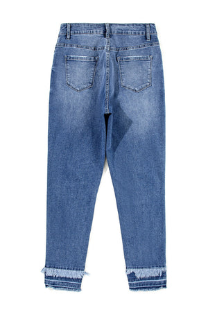 Raw Hem Distressed Jeans with Pockets - Teresa's Fashionista LLC