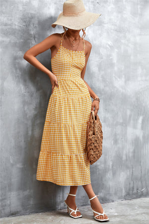 Plaid Square Neck Midi Cami Dress-Teresa's Fashionista LLC