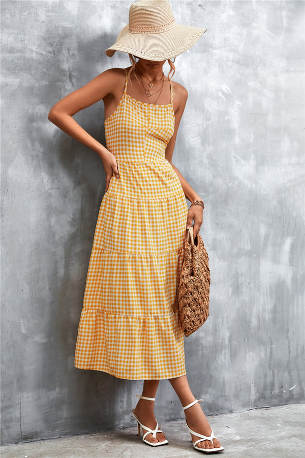 Plaid Square Neck Midi Cami Dress-Teresa's Fashionista LLC