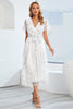 Sequin Leaf Embroidery Tie Front Short Sleeve Dress-Teresa's Fashionista LLC